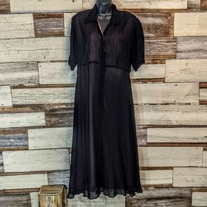 Nostalgia Dresses - Black Dress w/ Pink Slip Tie Back 1980's Goth Boho Nostalgia Dresses - Black Dress w/ Pink Slip Tie Back 1980's Goth Boho